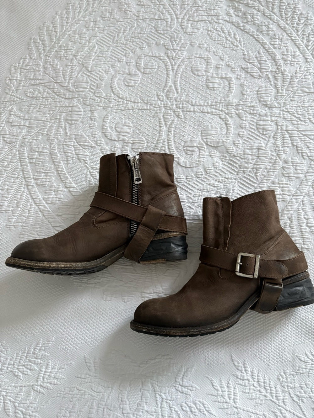All Saints Jules Biker Boots brown leather distressed size 41, US 10